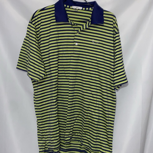 Peter Millar MENS size XL Blue and Yellow Polo Shirt Sporty Stripes Clean - Picture 5 of 9
